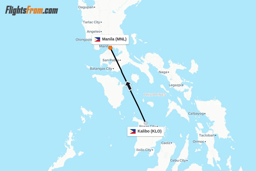 Flights from Kalibo to Manila route map