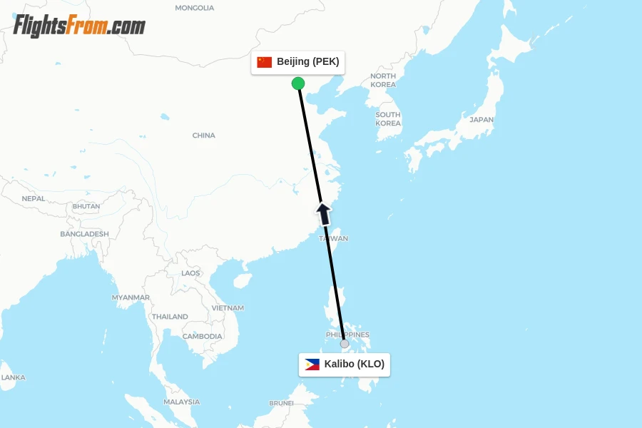 Flights from Kalibo to Beijing route map