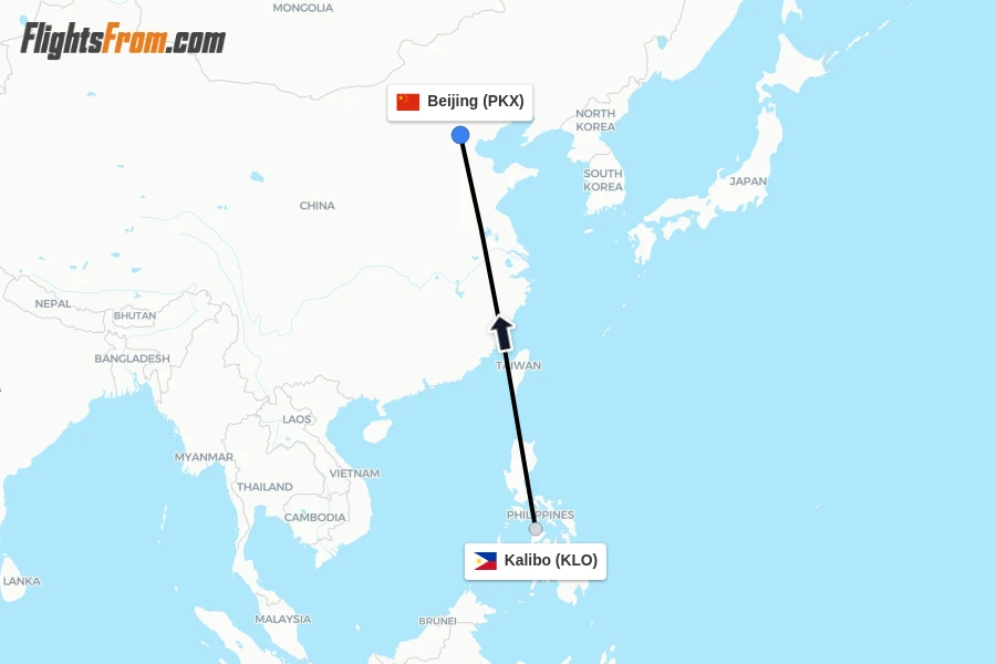 Flights from Kalibo to Beijing route map