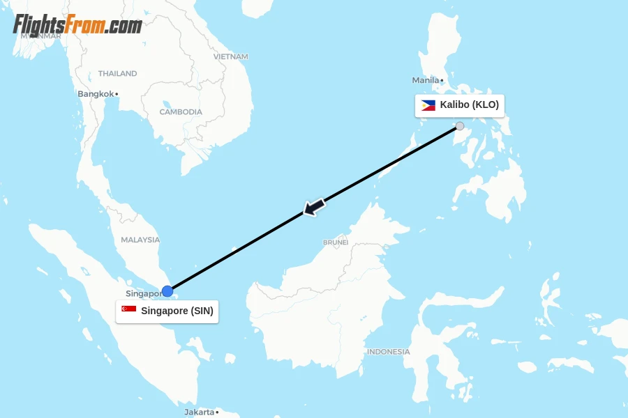 Flights from Kalibo to Singapore route map