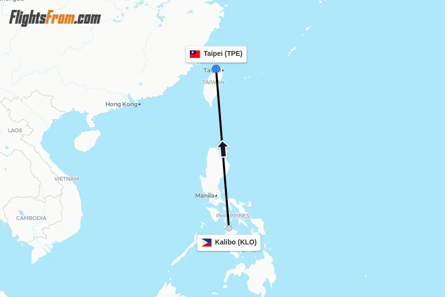 Flights from Kalibo to Taipei route map