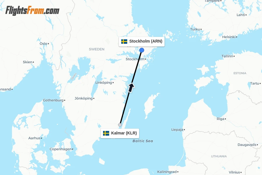 Flights from Kalmar to Stockholm route map