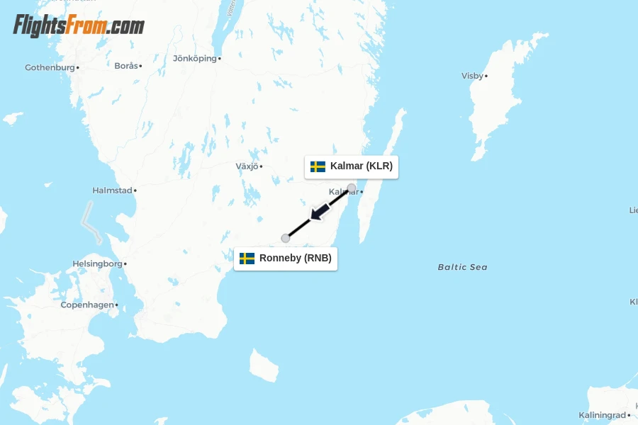 Flights from Kalmar to Ronneby route map
