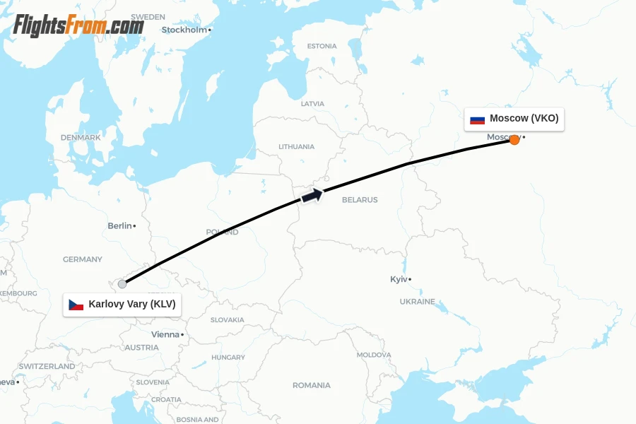 Flights from Karlovy Vary to Moscow route map