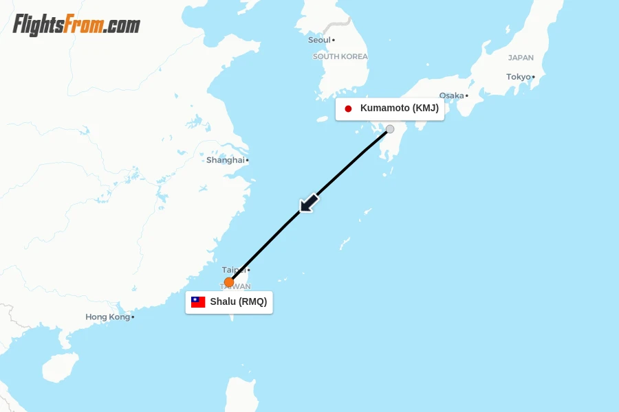 Flights from Kumamoto to Shalu route map
