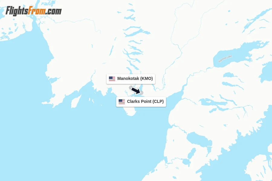 Flights from Manokotak to Clarks Point route map