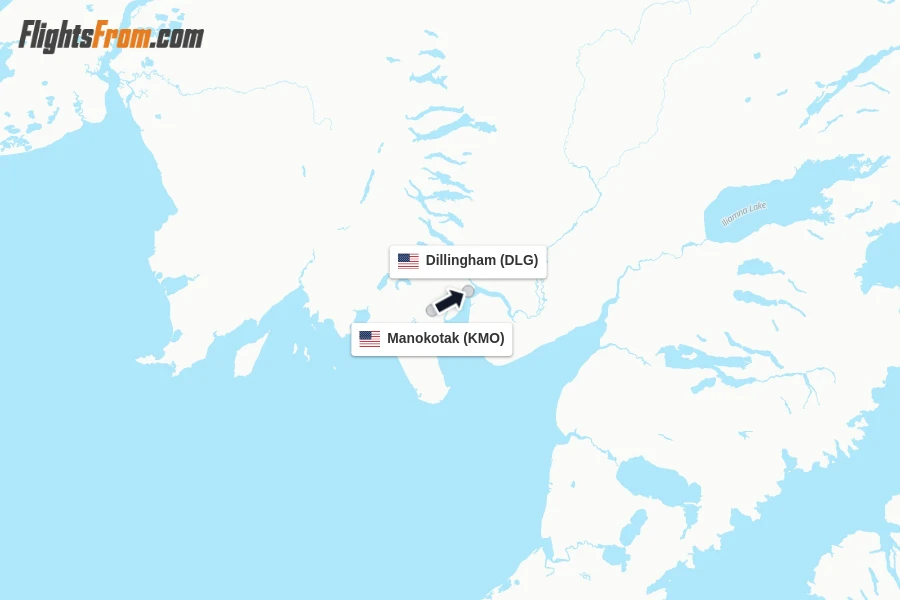 Flights from Manokotak to Dillingham route map