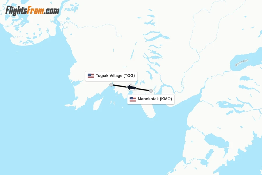 Flights from Manokotak to Togiak Village route map