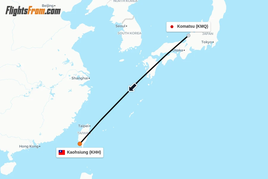 Flights from Komatsu to Kaohsiung route map