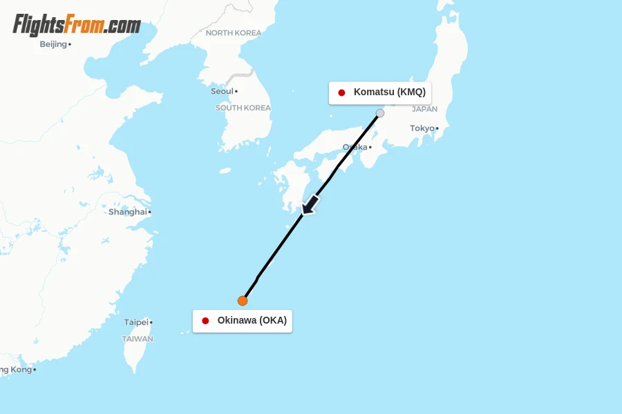 Flights from Komatsu to Okinawa route map