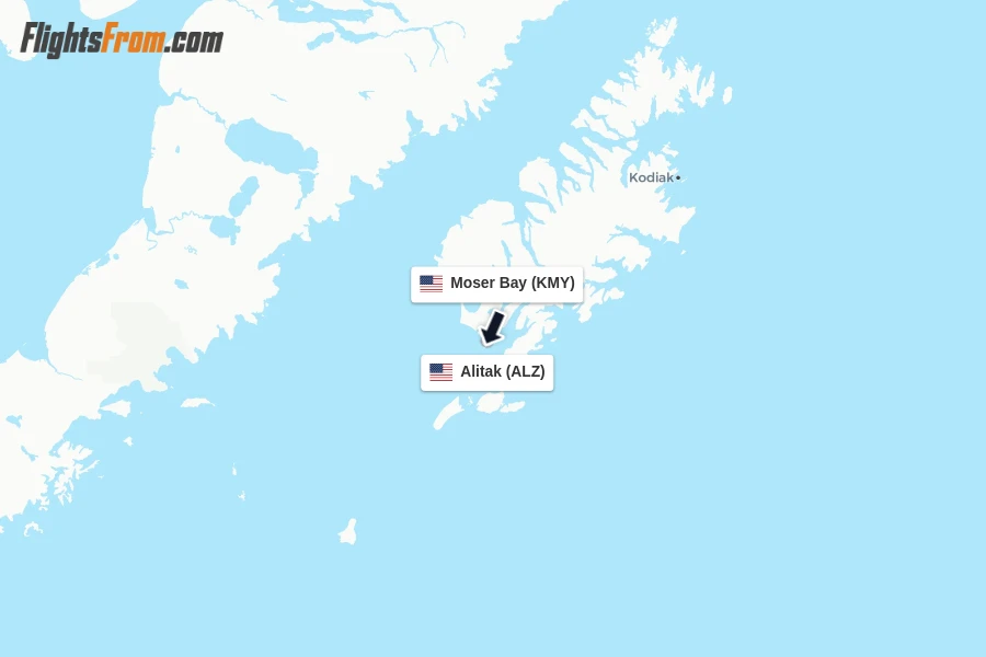 Flights from Moser Bay to Alitak route map