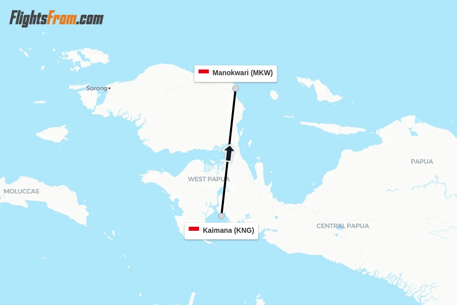 Flights from Kaimana to Manokwari route map