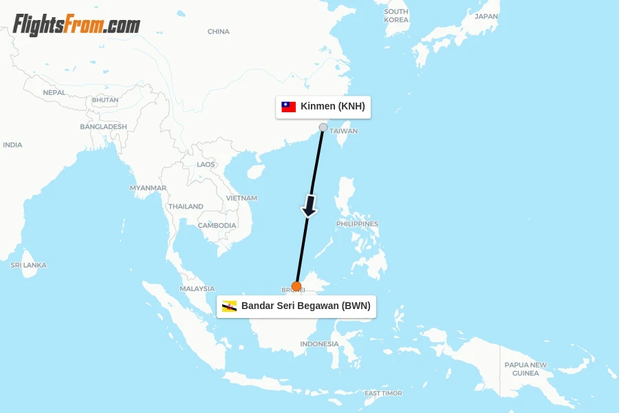 Flights from Kinmen to Bandar Seri Begawan route map