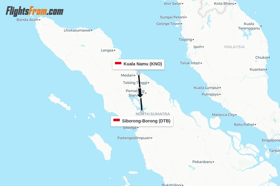 Flights from Kuala Namu to Siborong-Borong route map