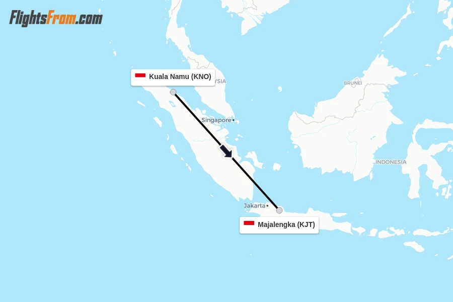 Flights from Kuala Namu to Majalengka route map