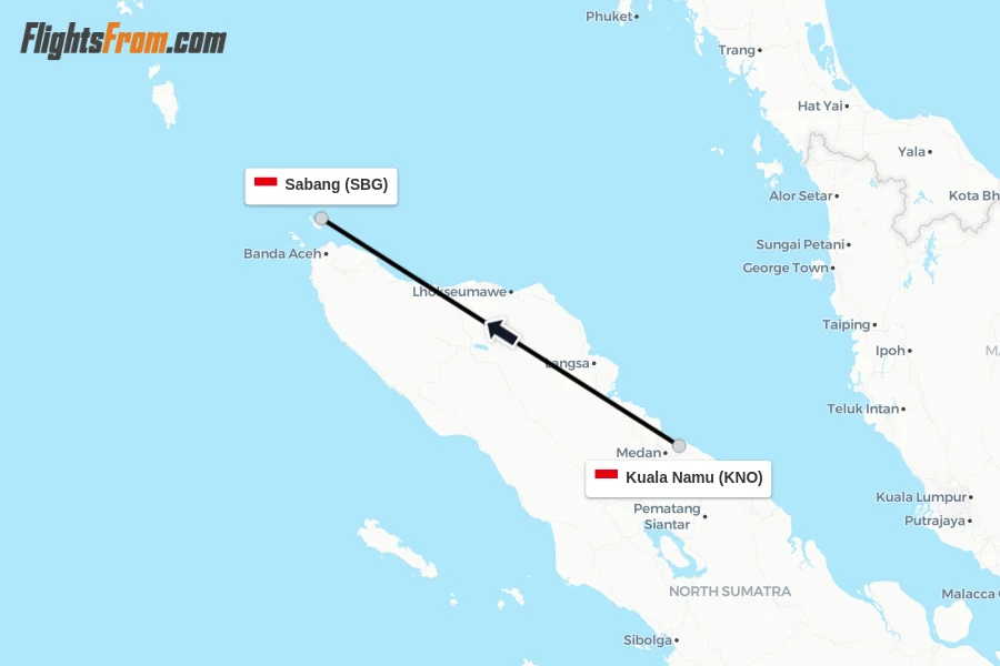 Flights from Kuala Namu to Sabang route map