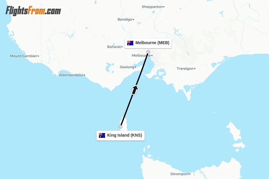 Flights from King Island to Melbourne route map