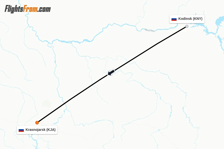 Flights from Kodinsk to Krasnojarsk route map