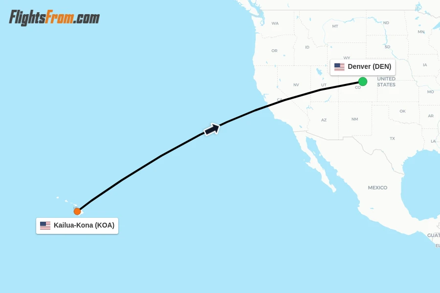Flights from Kailua-Kona to Denver route map