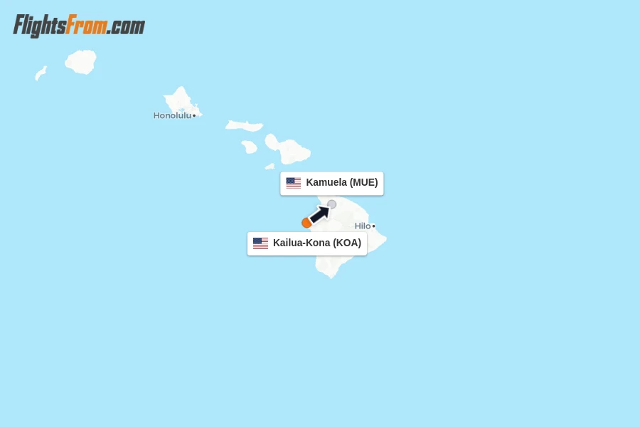 Flights from Kailua-Kona to Kamuela route map