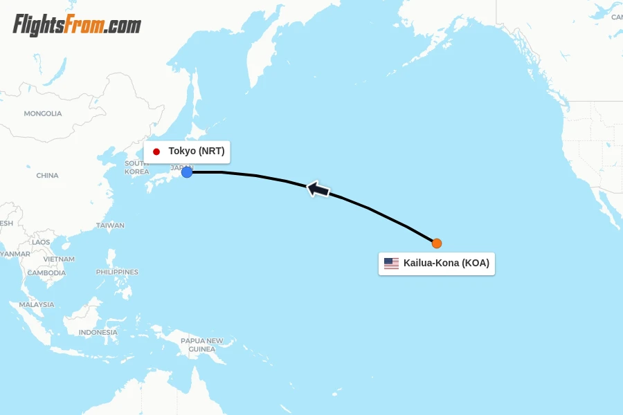 Flights from Kailua-Kona to Tokyo route map