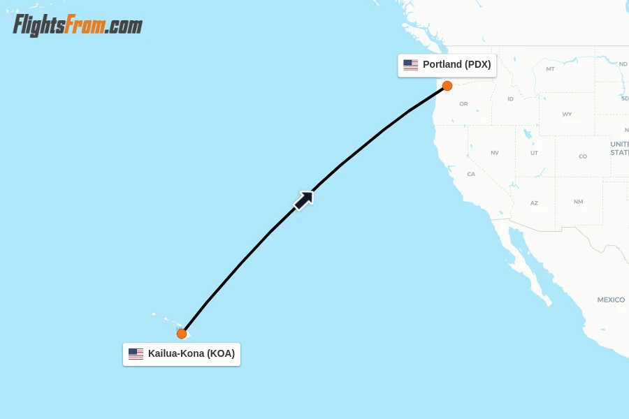 Flights from Kailua-Kona to Portland route map