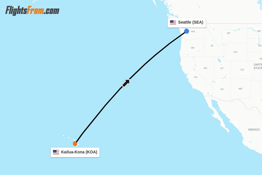 Flights from Kailua-Kona to Seattle route map