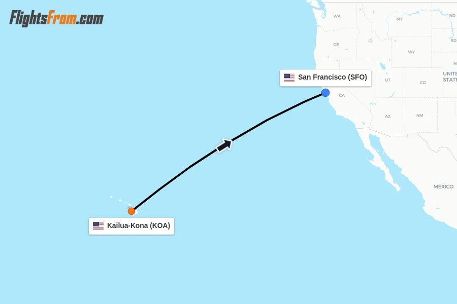 Flights from Kailua-Kona to San Francisco route map