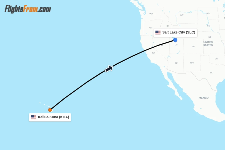 Flights from Kailua-Kona to Salt Lake City route map