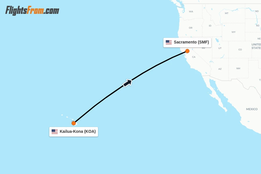 Flights from Kailua-Kona to Sacramento route map