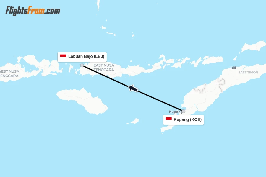 Flights from Kupang to Labuan Bajo route map