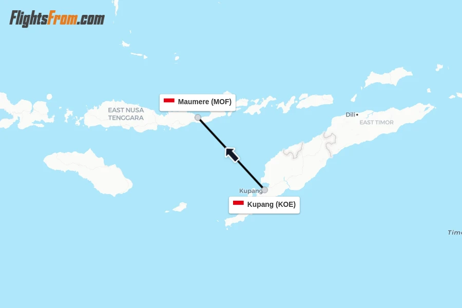 Flights from Kupang to Maumere route map