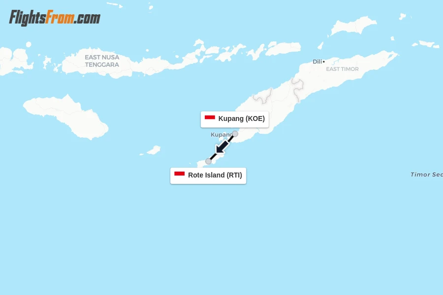 Flights from Kupang to Rote Island route map
