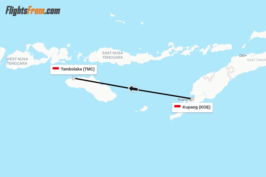 Flights from Kupang to Tambolaka route map