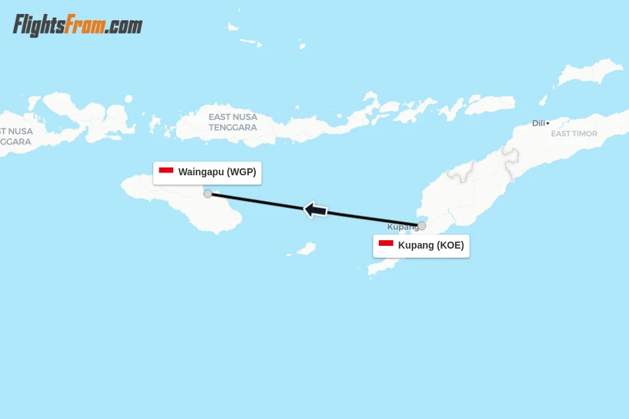Flights from Kupang to Waingapu route map