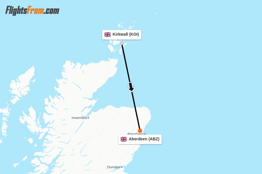 Flights from Kirkwall to Aberdeen route map
