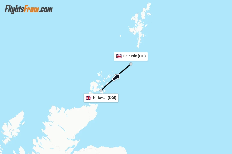 Flights from Kirkwall to Fair Isle route map