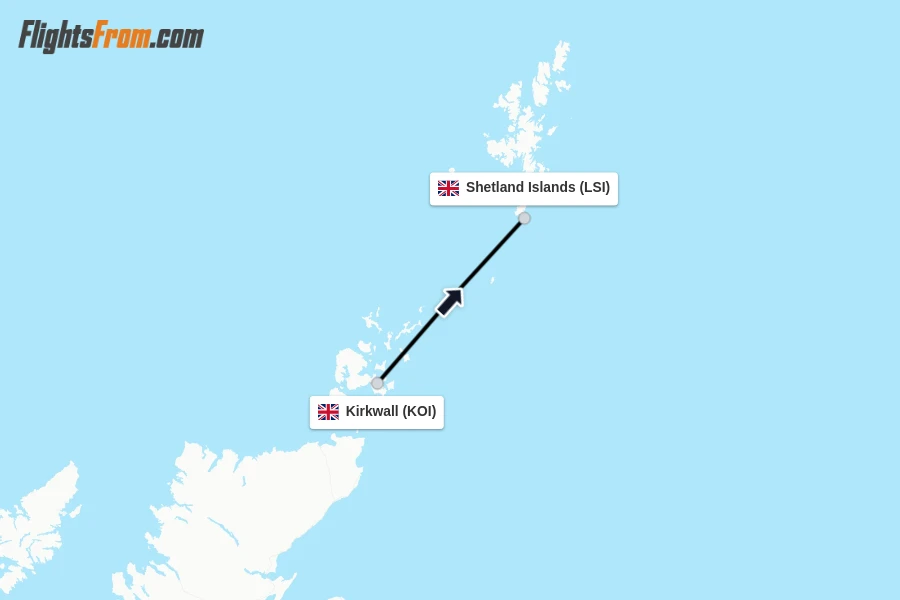 Flights from Kirkwall to Shetland Islands route map