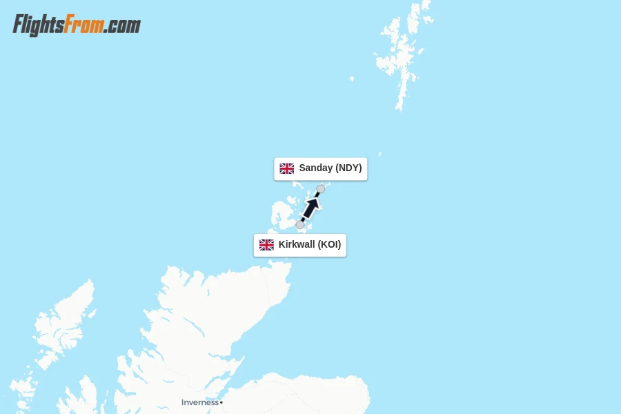 Flights from Kirkwall to Sanday route map
