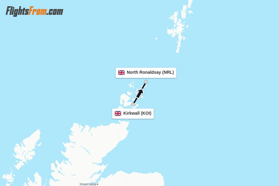 Flights from Kirkwall to North Ronaldsay route map