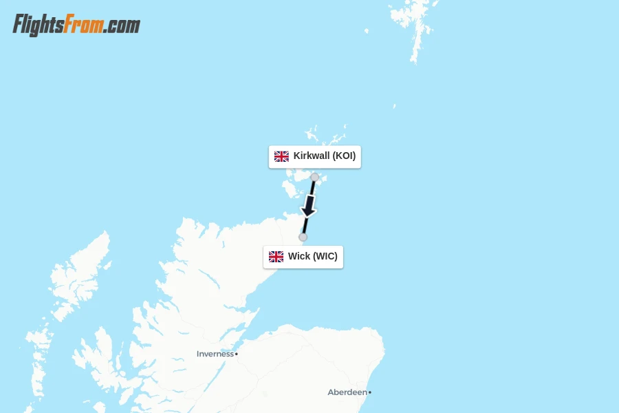 Flights from Kirkwall to Wick route map