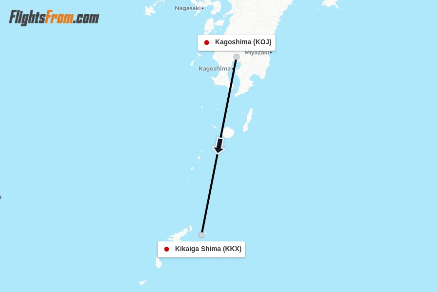 Flights from Kagoshima to Kikaiga Shima route map