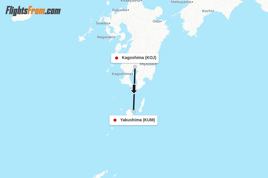 Flights from Kagoshima to Yakushima route map