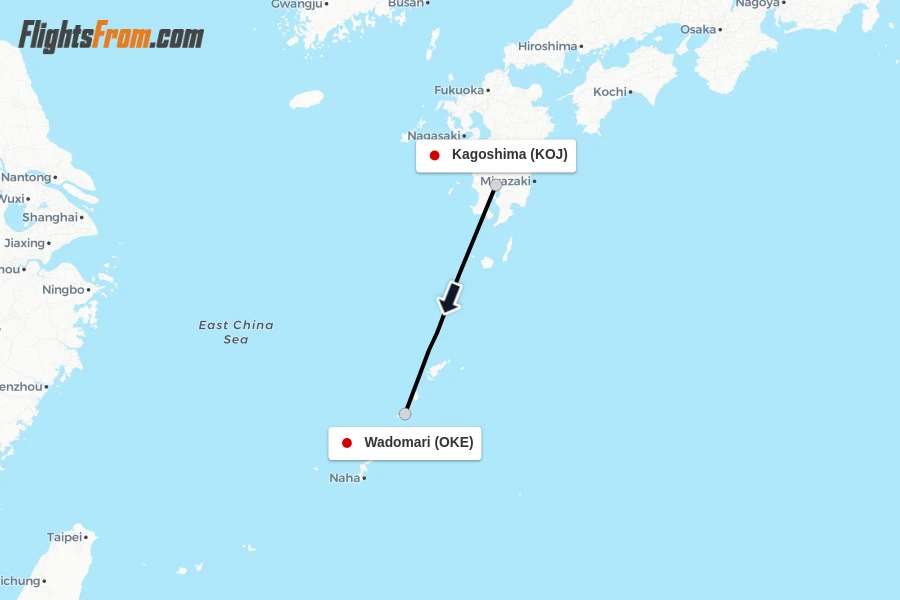 Flights from Kagoshima to Wadomari route map