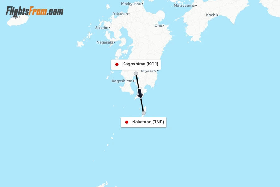 Flights from Kagoshima to Nakatane route map