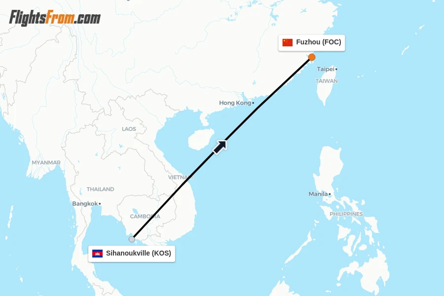 Flights from Sihanoukville to Fuzhou route map
