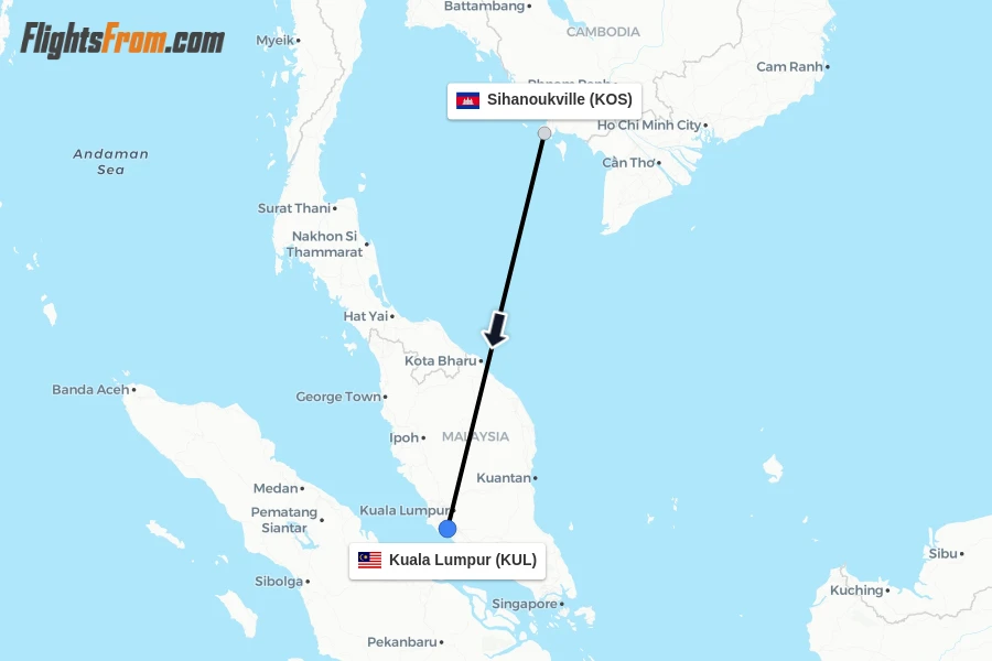 Flights from Sihanoukville to Kuala Lumpur route map