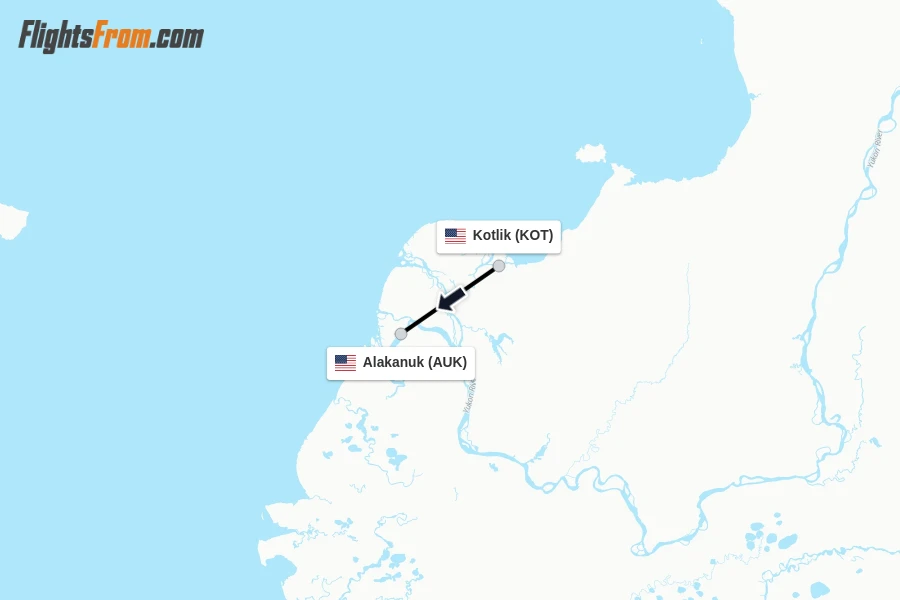 Flights from Kotlik to Alakanuk route map