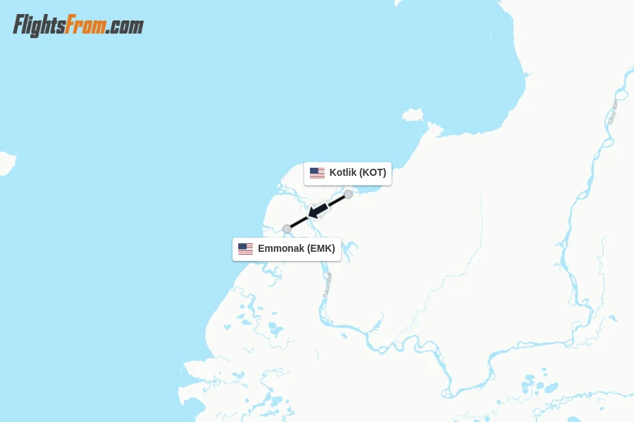 Flights from Kotlik to Emmonak route map