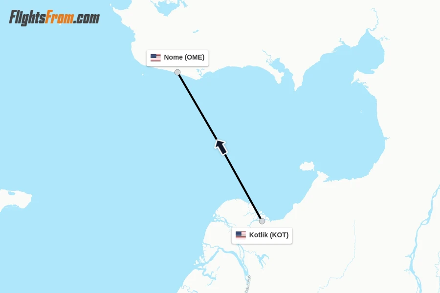Flights from Kotlik to Nome route map